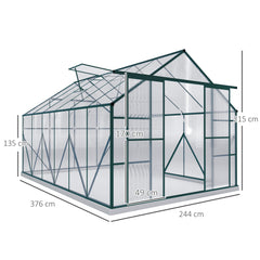 Kozy 8 x 12ft Aluminium Greenhouse Polycarbonate Walk-in Garden Greenhouse Kit with Adjustable Roof Vent, Double Sliding Door, Rain Gutter and Foundation, Clear