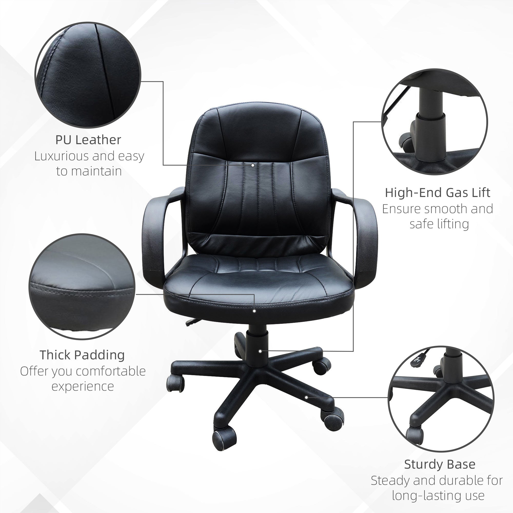 HOMCOM Swivel Executive Office Chair, PU Leather Computer Desk Chair, Gaming Seater, Black