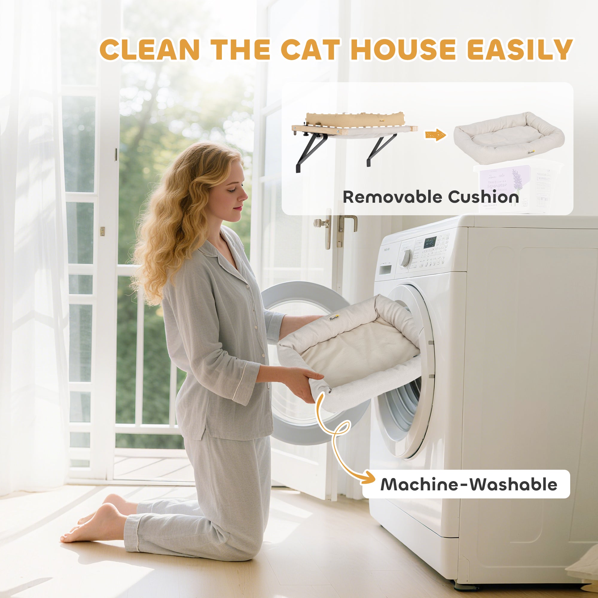 Kozy - Cat Radiator Bed, Adjustable Hanging Cat Hammock with Removable and Washable Cushion for Indoor Cats, Cream White