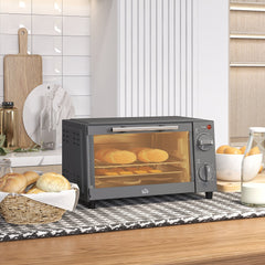 HOMCOM Mini Oven, 9L Countertop Electric Grill, Toaster Oven with Adjustable Temperature, Timer, Baking Tray and Wire Rack, 750W, Grey | Aosom UK