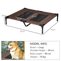 Kozy Large Raised Dog Bed Cat Elevated Lifted Cooling Portable Camping Basket Outdoor Indoor Mesh Pet Cot Metal Frame Brown