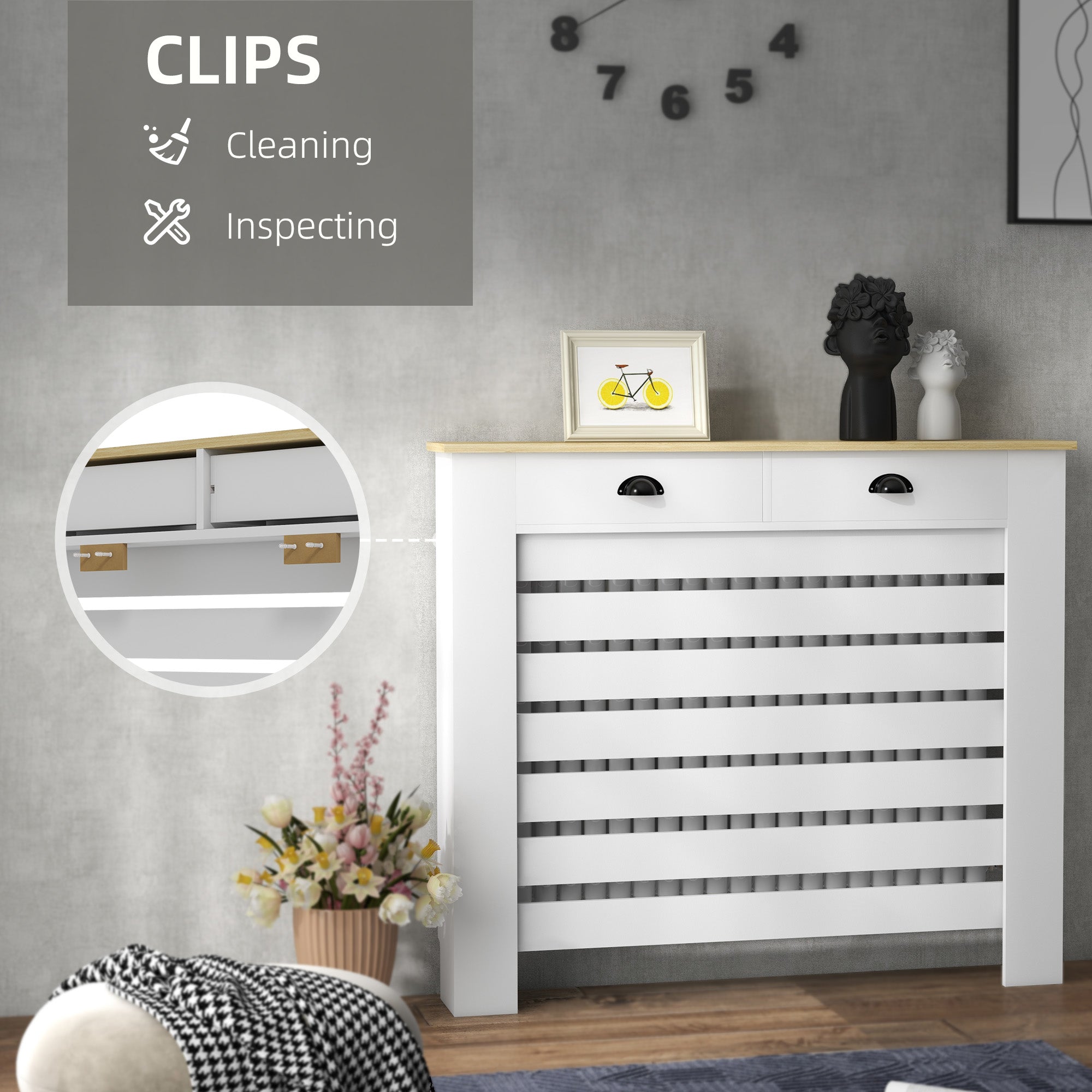 Kozy - 95.5H x 111Wcm Radiator Cover, with Drawer - White