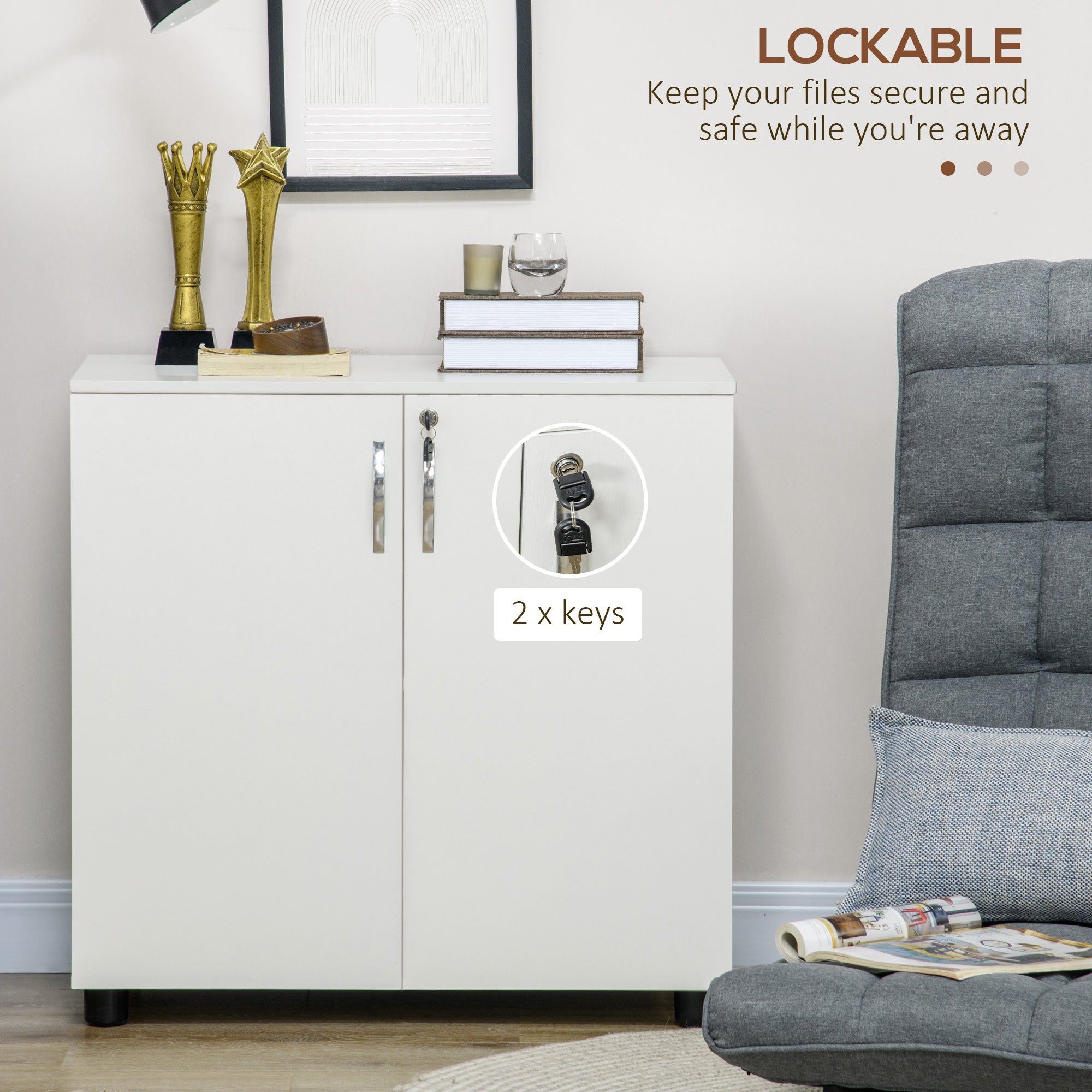 Kozy Two-Tier Locking Office Storage Cabinet - White