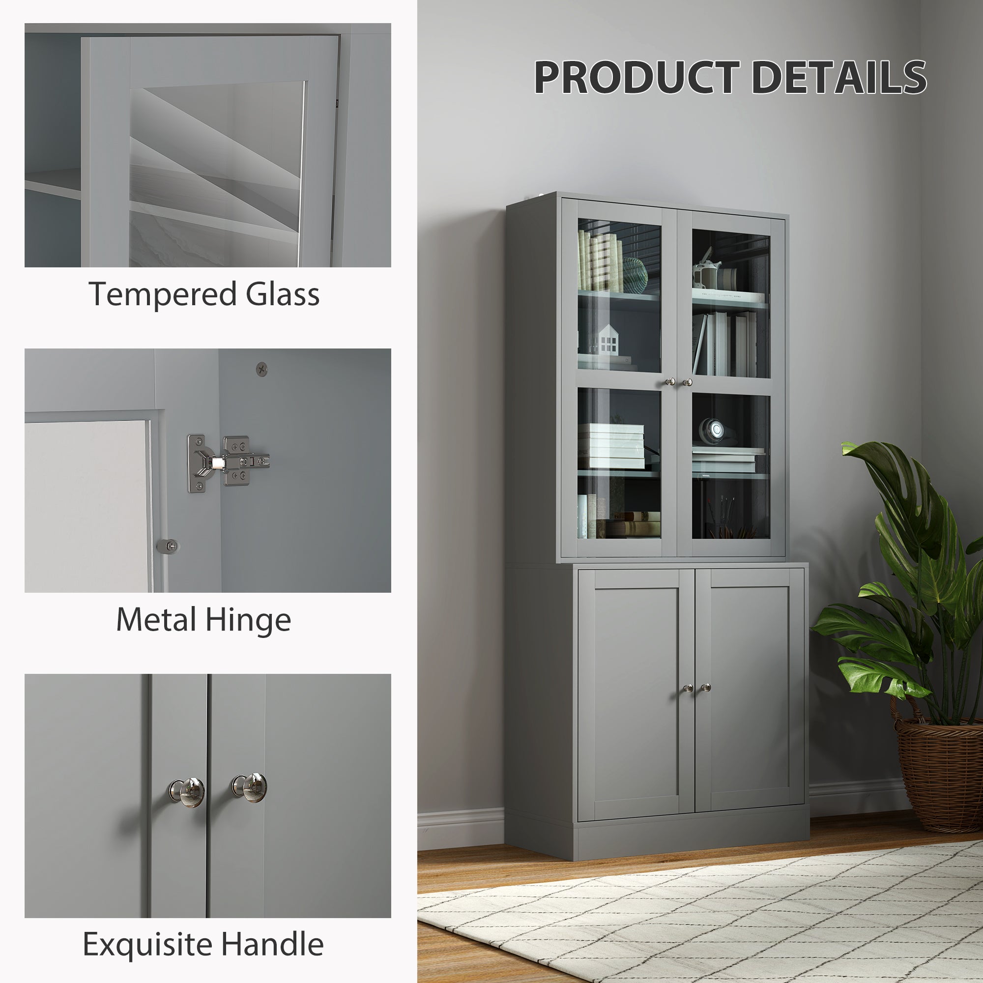 Kozy Double Storage Display Cabinet - Grey