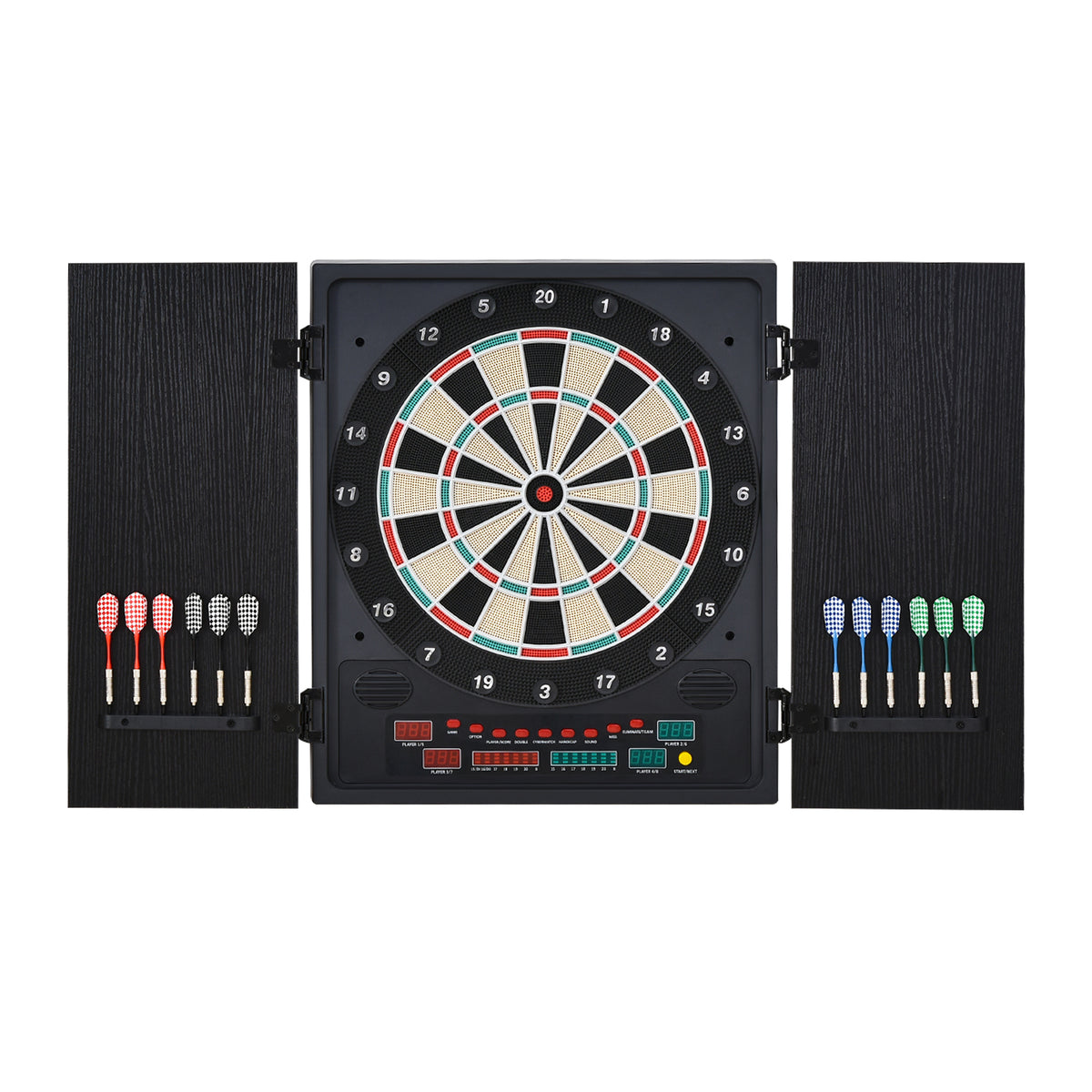 Kozy Electronic Dartboard Set, 27 Games Modes and 202 Variations, LED & 12 Soft Tip Darts and Cabinet to Storage, Ready-to-Play Multi-Game Option Darts Machine