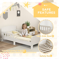 Kozy Toddler Bed, Kids Bed Frame with Safety Side Rails, Kids Bedroom Furniture for Ages 3-8 Years, White