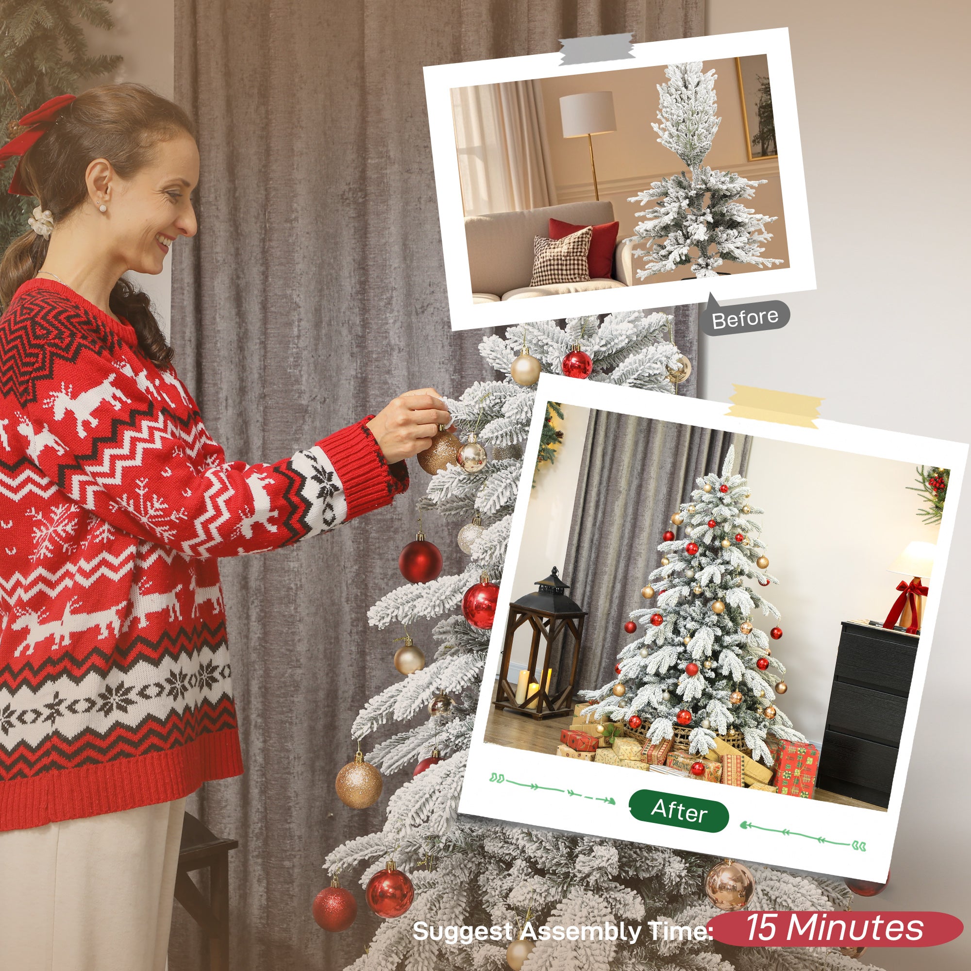 Kozy - 5ft Super Flocked Christmas Tree - Green/White