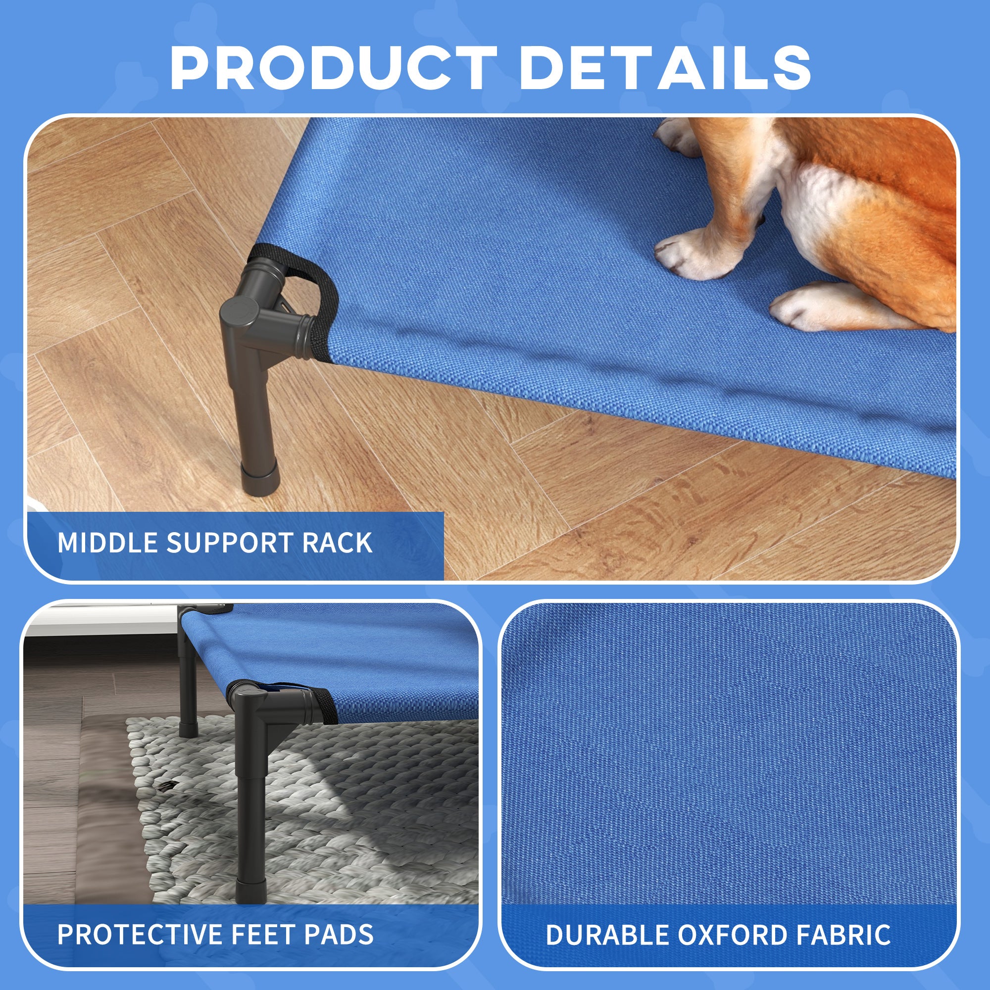 Kozy Raised Dog Bed Cat Elevated Lifted Portable Camping w/ Metal Frame Blue (Medium)