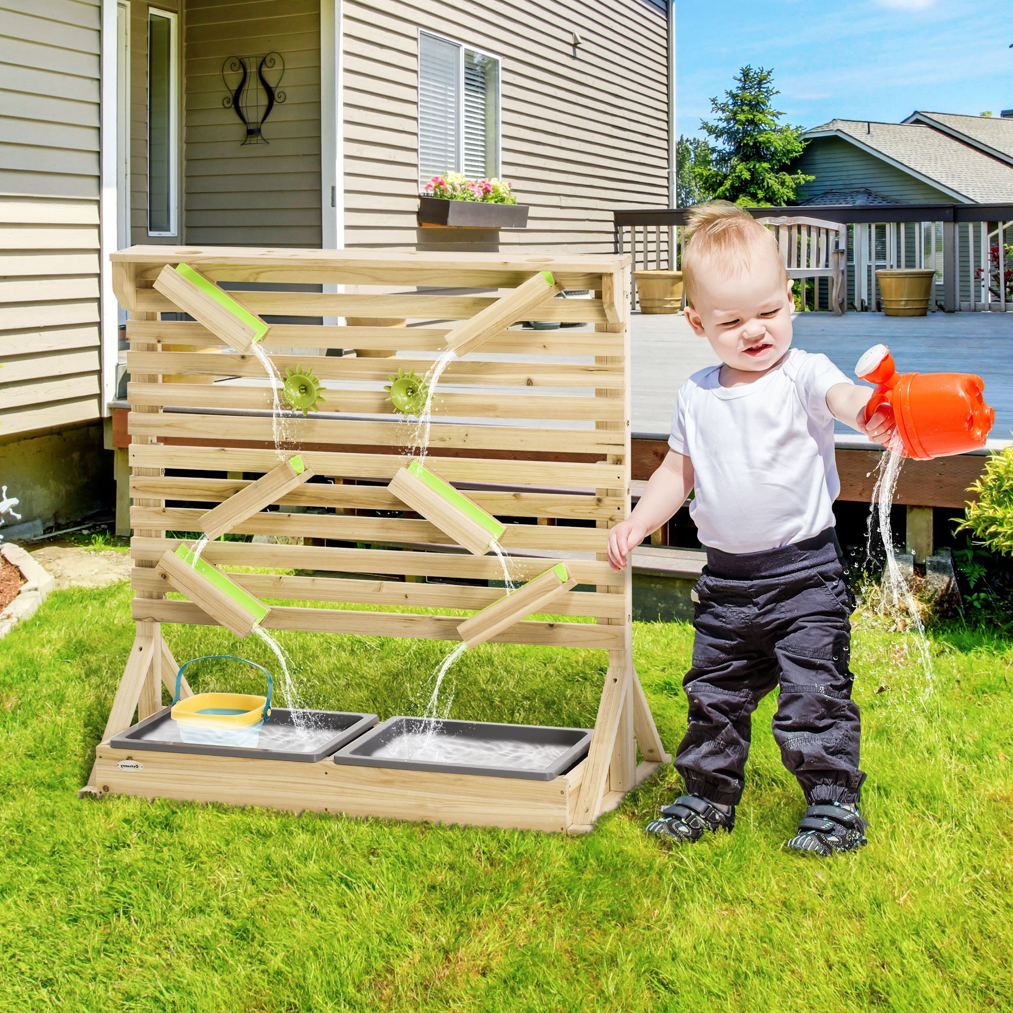 Outsunny Outdoor Kids Running Water and Sand Playset, with 18 Accessories | Aosom UK