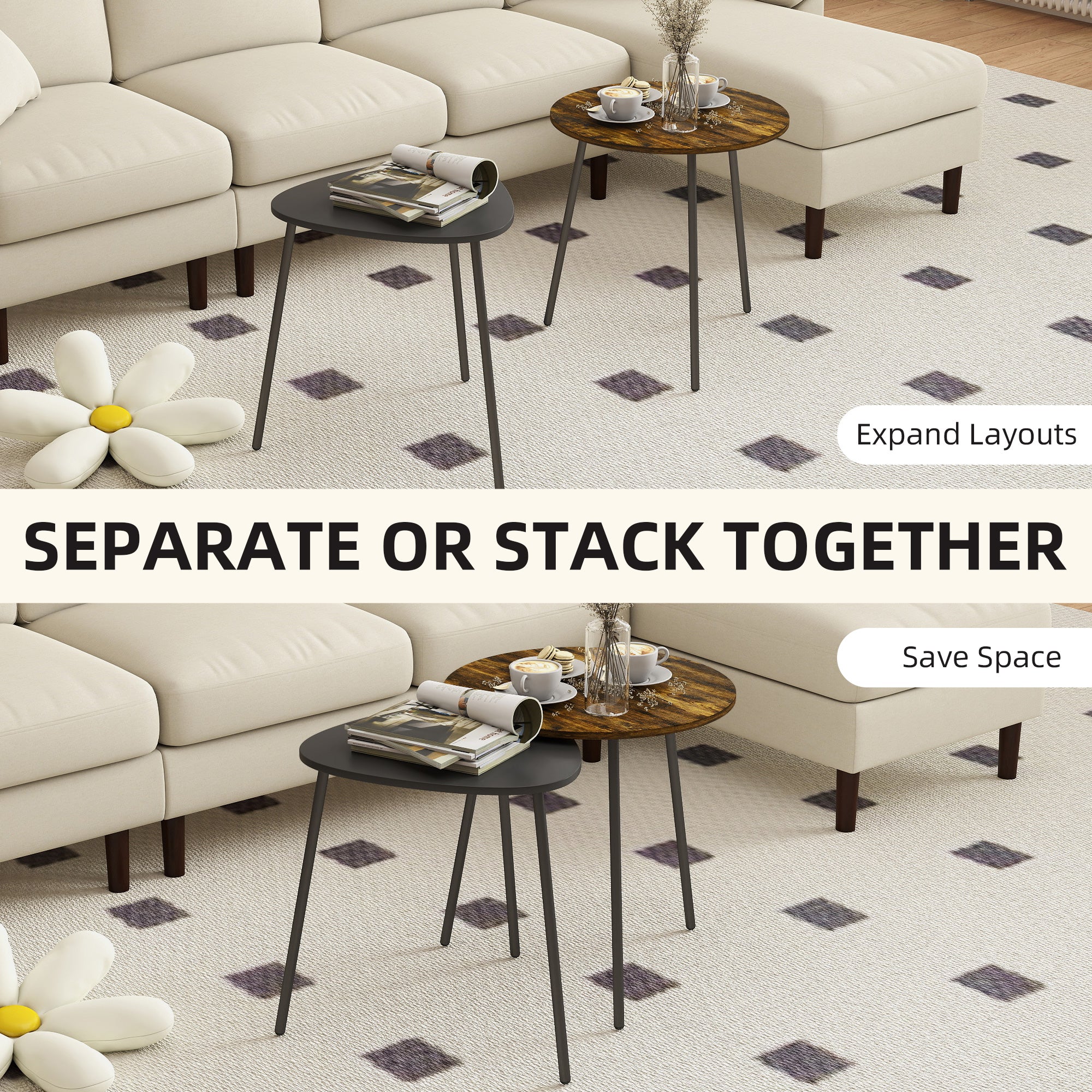 Kozy Nesting Side Table Set of 2 - Rustic Brown