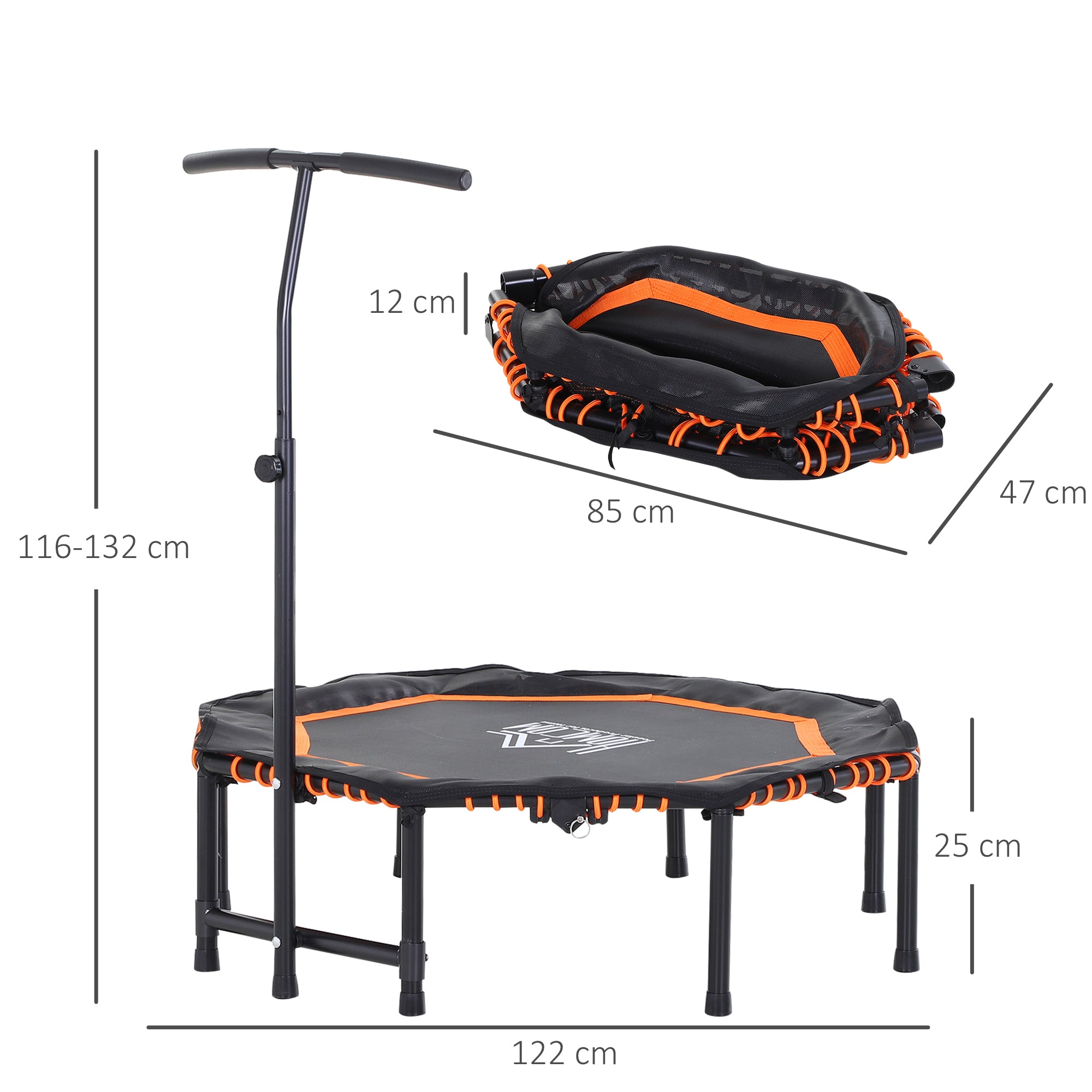 HOMCOM 48” Octagonal Mini Trampoline Rebounder Indoor Outdoor Foldable Mini Jumper with Adjustable Handle