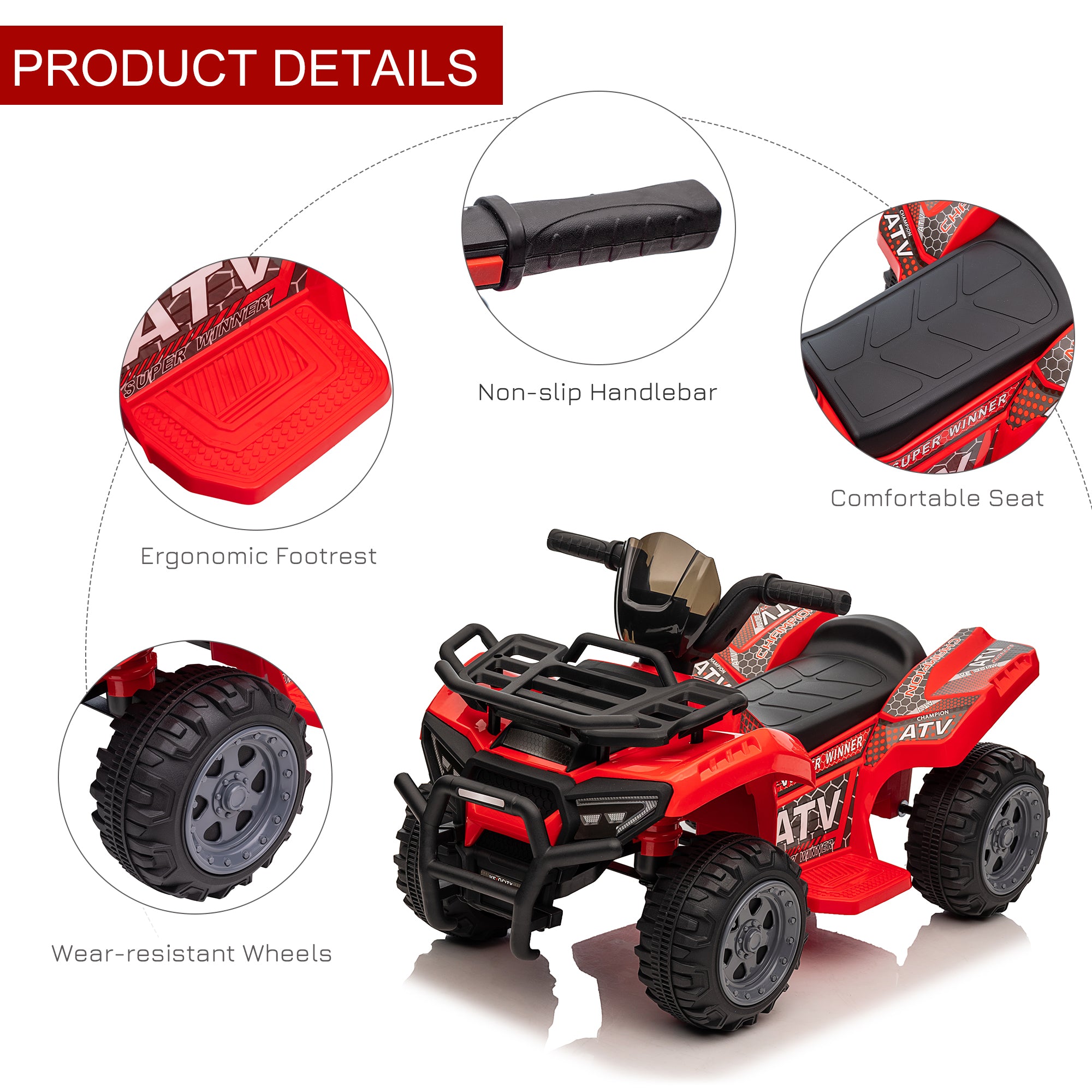 Kozy 6V Kids Electric Ride on Car Toddlers Quad Bike All Terrain Vehicle Toy With Music for 18-36 months Red