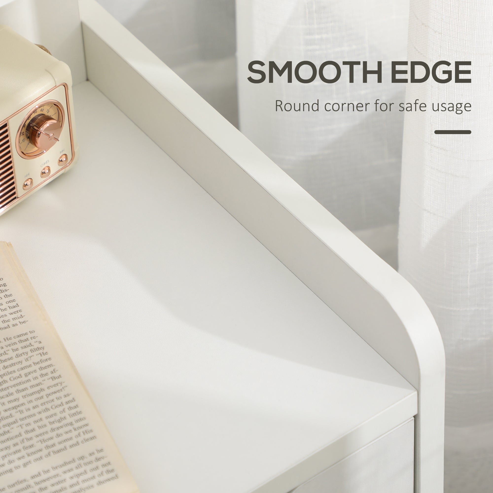 Kozy Bedside Table, Small Bedside Cabinet with 2 Drawers and Storage Shelves, Modern Nightstand for Bedroom, White