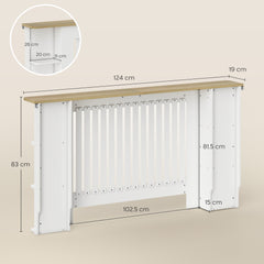 Kozy Radiator Cover with Open Storage Shelves, Vertical Slatted Cabinet Shelf Heater Cover for Living Room, Hallway, Large, White (H: 83 / W: 152 / D: 19 cm)
