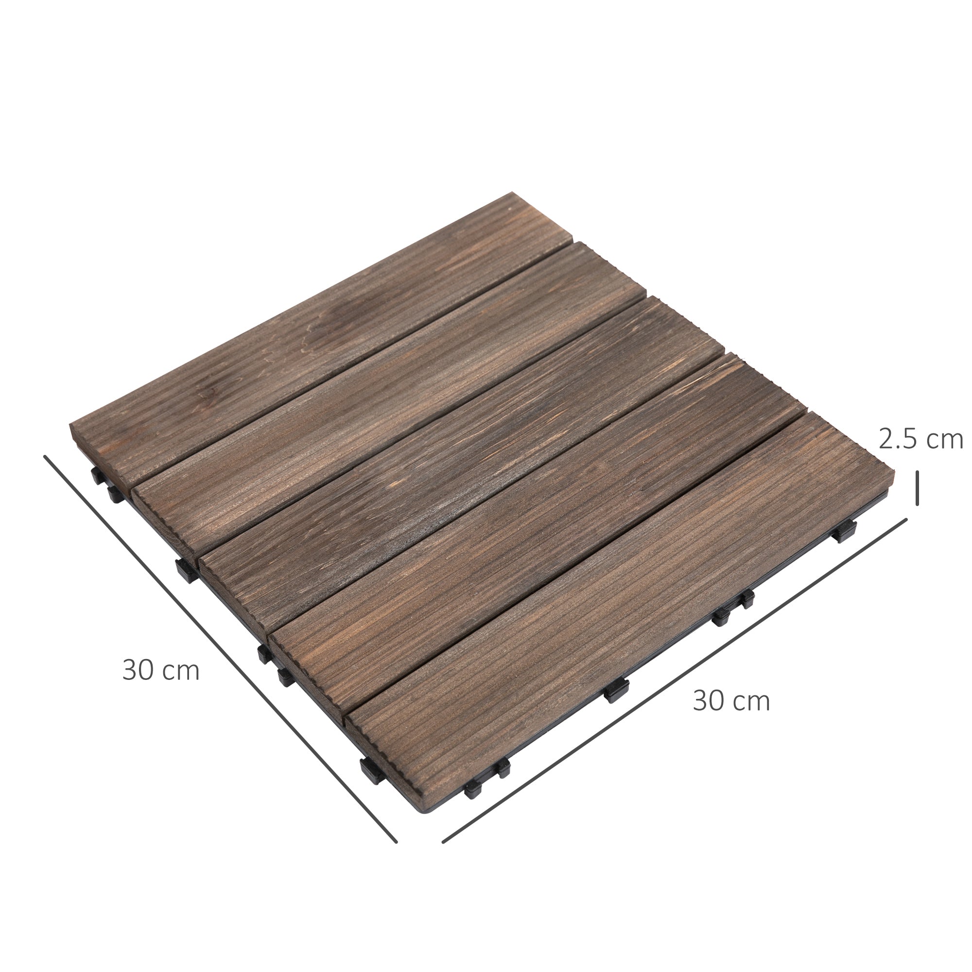 Kozy 27 Pcs Solid Wood Interlocking Decking Tiles For Patio, Balcony, Roof Terrace, Hot Tub, Black, (30 x 30 cm Per Piece)