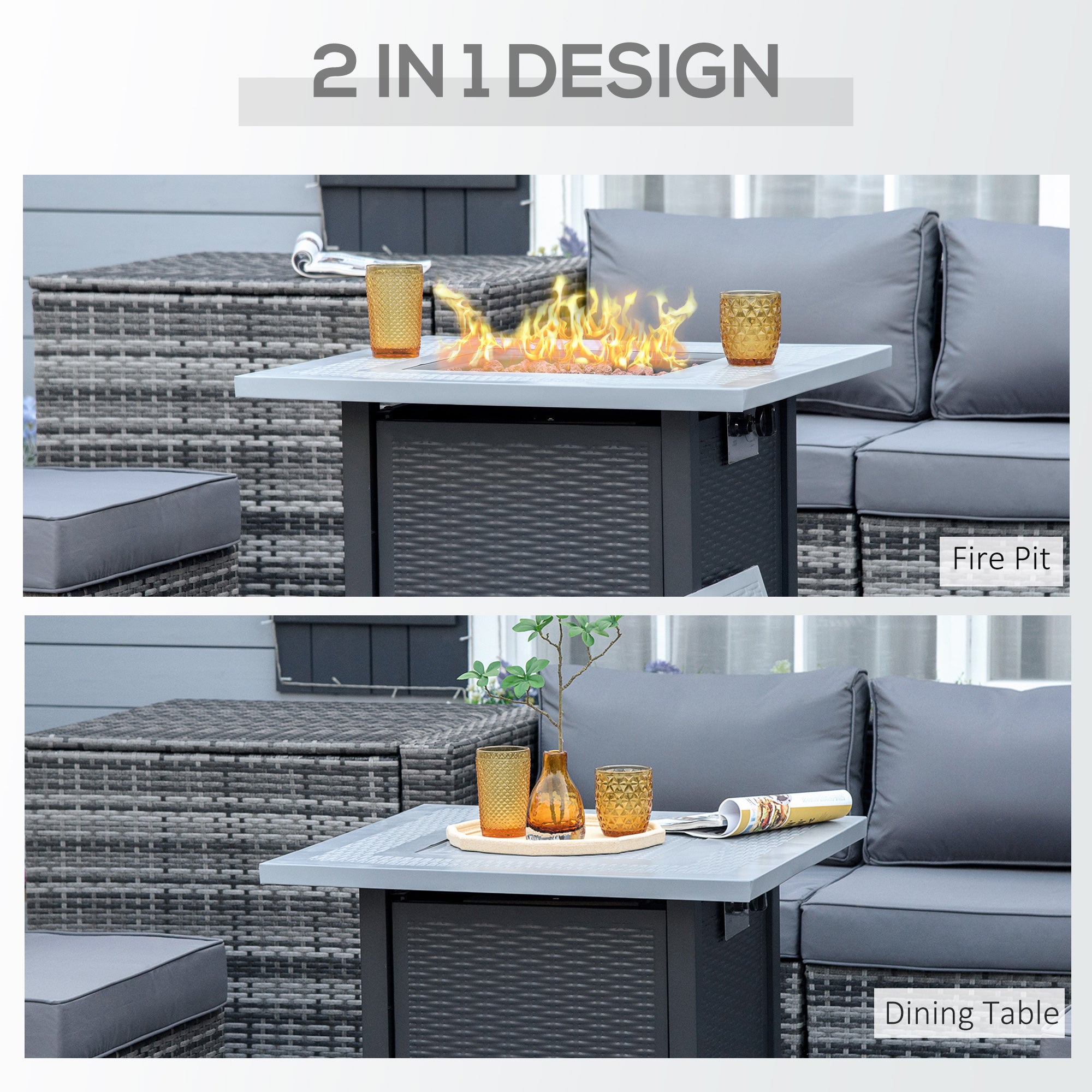 Kozy 71 x 71cm 40000 BTU Gas Firepit Table - Black/Grey