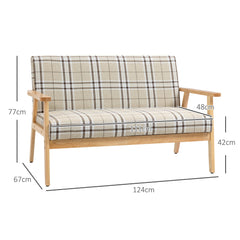 HOMCOM Loveseat w/ Checked Pattern, Linen-Feel Fabric Seat & Padded Back, for Bedroom, Living room, Office, Studio and Attic | Aosom UK