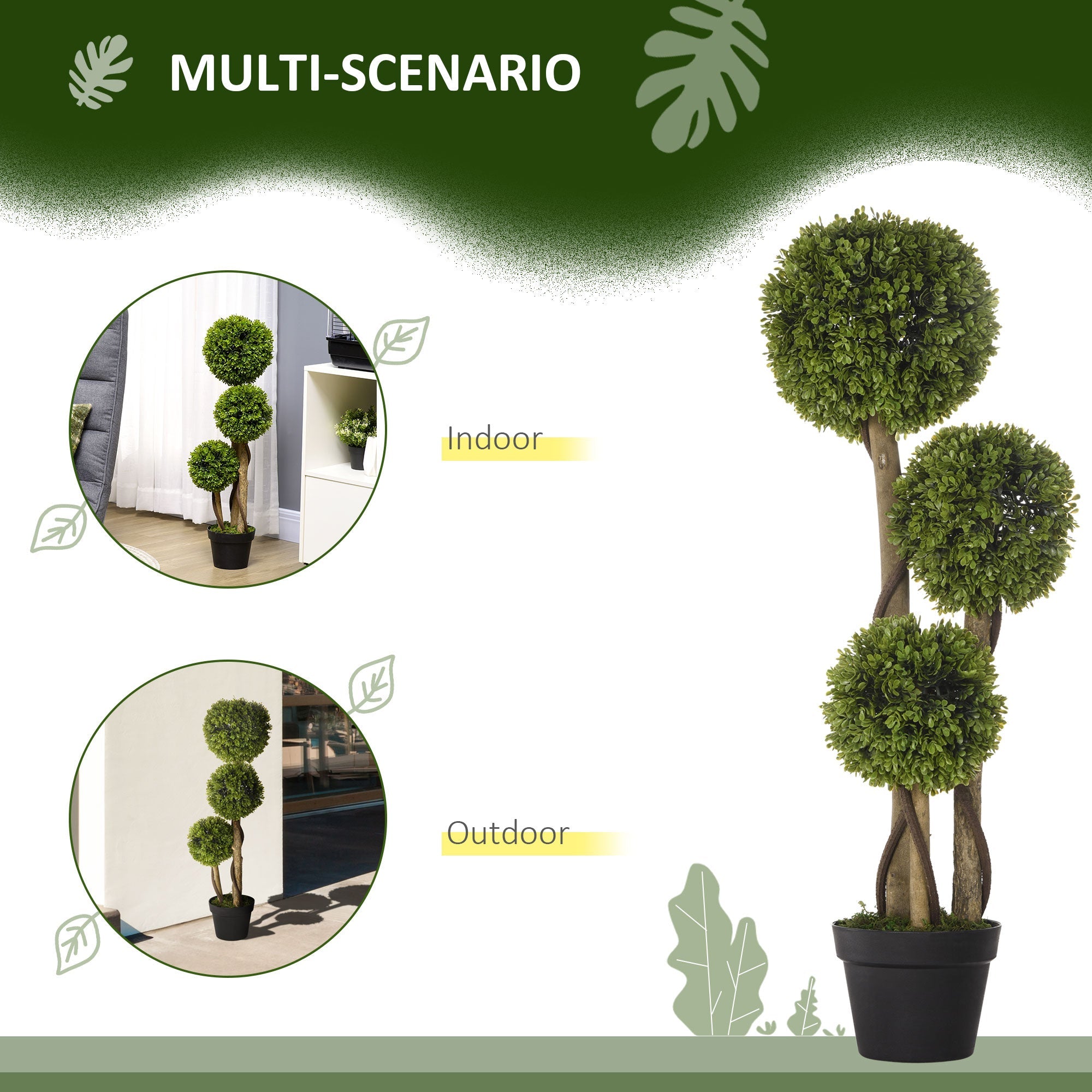 HOMCOM Decorative Artificial Plants Boxwood Ball Topiary Trees in Pot Fake Plants for Home Indoor Outdoor Decor, 90 cm | Aosom UK
