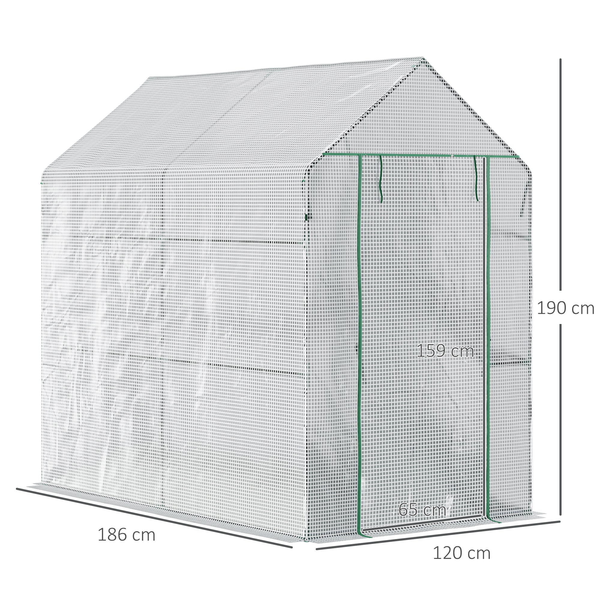Kozy Walk In Greenhouse with 2-Tier Shelves, Roll up Zip Panel Door, Garden Polytunnel Steeple Grow House for Outdoor, 6 x 4 x 6ft White
