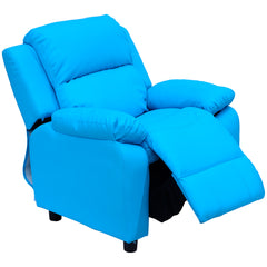 Kozy Kids Children Recliner Lounger Armchair Games Chair Sofa Seat PU Leather Look w/ Storage Space on Arms (Blue)