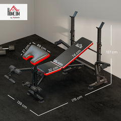 Kozy Adjustable Weight Bench with Leg Extension, Barbell Rack, Preacher Curl Pad, Butterfly, Multi-Function Home Gym Bench for Strength Training, Red
