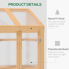 Kozy Wooden Cold Frame Polycarbonate Greenhouse with Openable Top Cover and Double Door, Grow House for Flower, Vegetable and Plants, 70 x 50 x 120cm, Grey