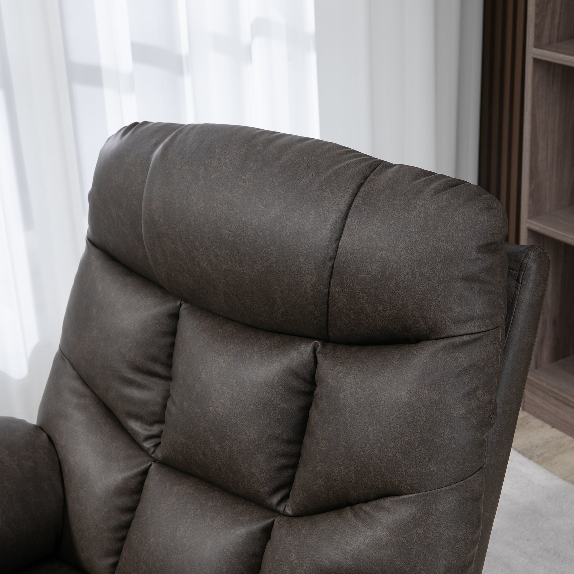 HOMCOM Manual Reclining Chair, Recliner Armchair with Faux Leather, Footrest, Cup Holders, 86x93x102cm, Brown | Aosom UK