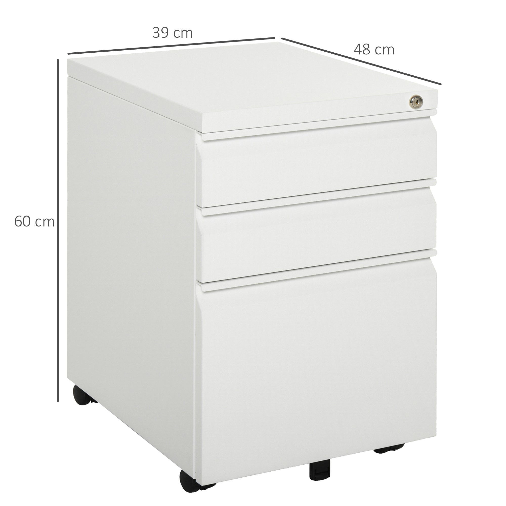 Kozy 3 Drawer Filling Cabinet, Mobile Metal File Cabinet with Anti-tilt Design for Letter, A4, Legal Size, White