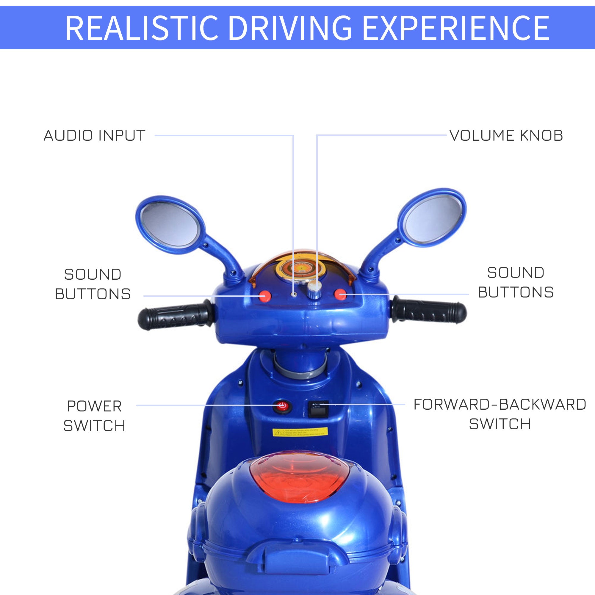 HOMCOM Electric Ride on Toy Tricycle Car-Blue