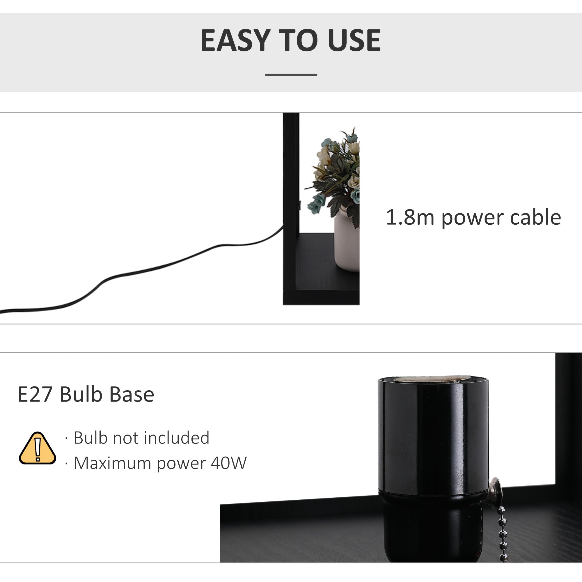 Kozy Shelf Floor Lamp Standing Lamp W/4-tier Wooden Open Shelves,26L x 26W x 160Hcm-Black/White