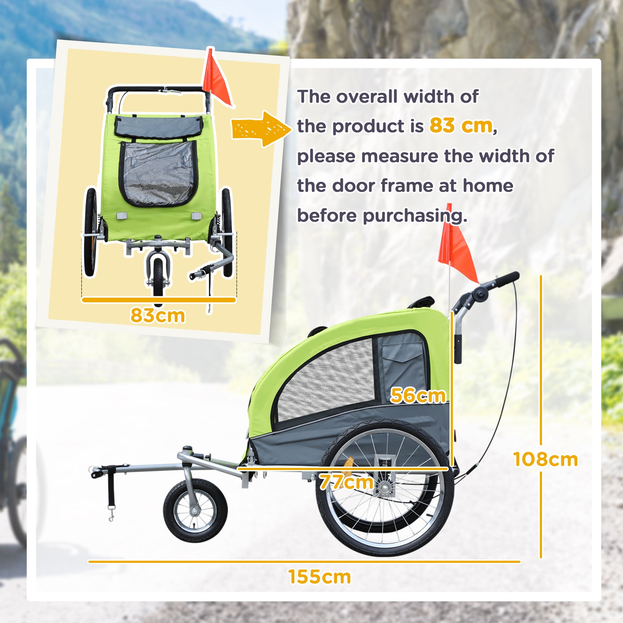 Kozy Dog Bike Trailer Pet Stroller Cart Carrier for Bicycle 360° Rotatable with Reflectors 3 Wheels Hitch Coupler Push/ Pull/ Brake Water Resistant Green