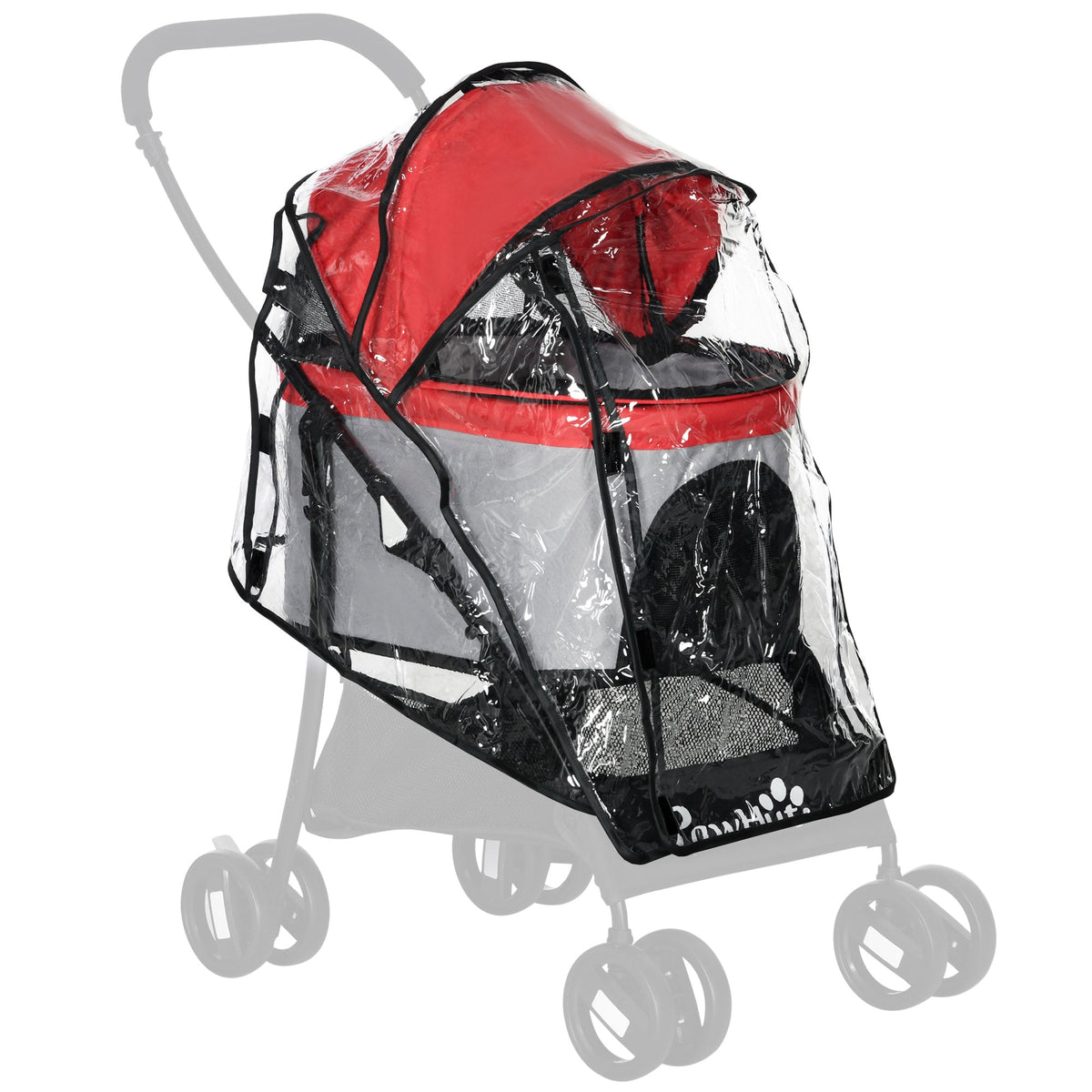 PawHut Rain Cover for Dog Pram, Protective Cover for Pet Stroller Buggy Pushchair, for Small Miniature Dogs Cats, Front Rear Entry | Aosom UK