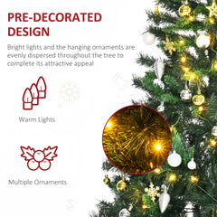 HOMCOM 1.8m 6ft Pre Lit Christmas Tree 200 LED Xmas Tree Holiday Décor with Decorative Balls Ornament Metal Stand