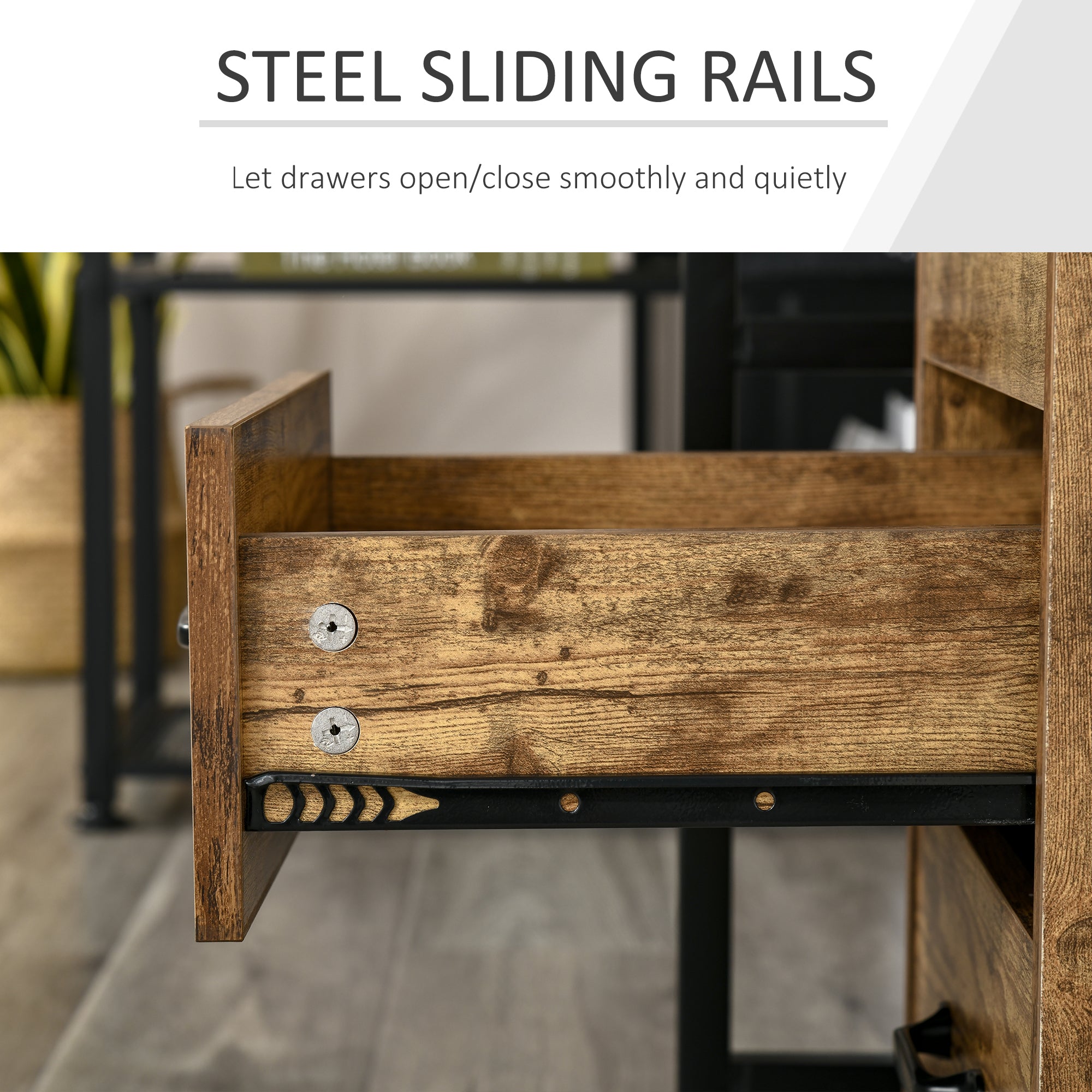 Kozy 3 Drawer File Cabinet, Mobile Filing Cabinet on Wheels for Home Office, Study, Rustic Brown