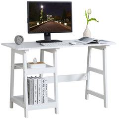 Kozy Compact Computer Desk with Storage Shelves, Study Table with Bookshelf, PC Table Workstation for Home Office, Study, Easy Assembly, 120 x 51cm, White