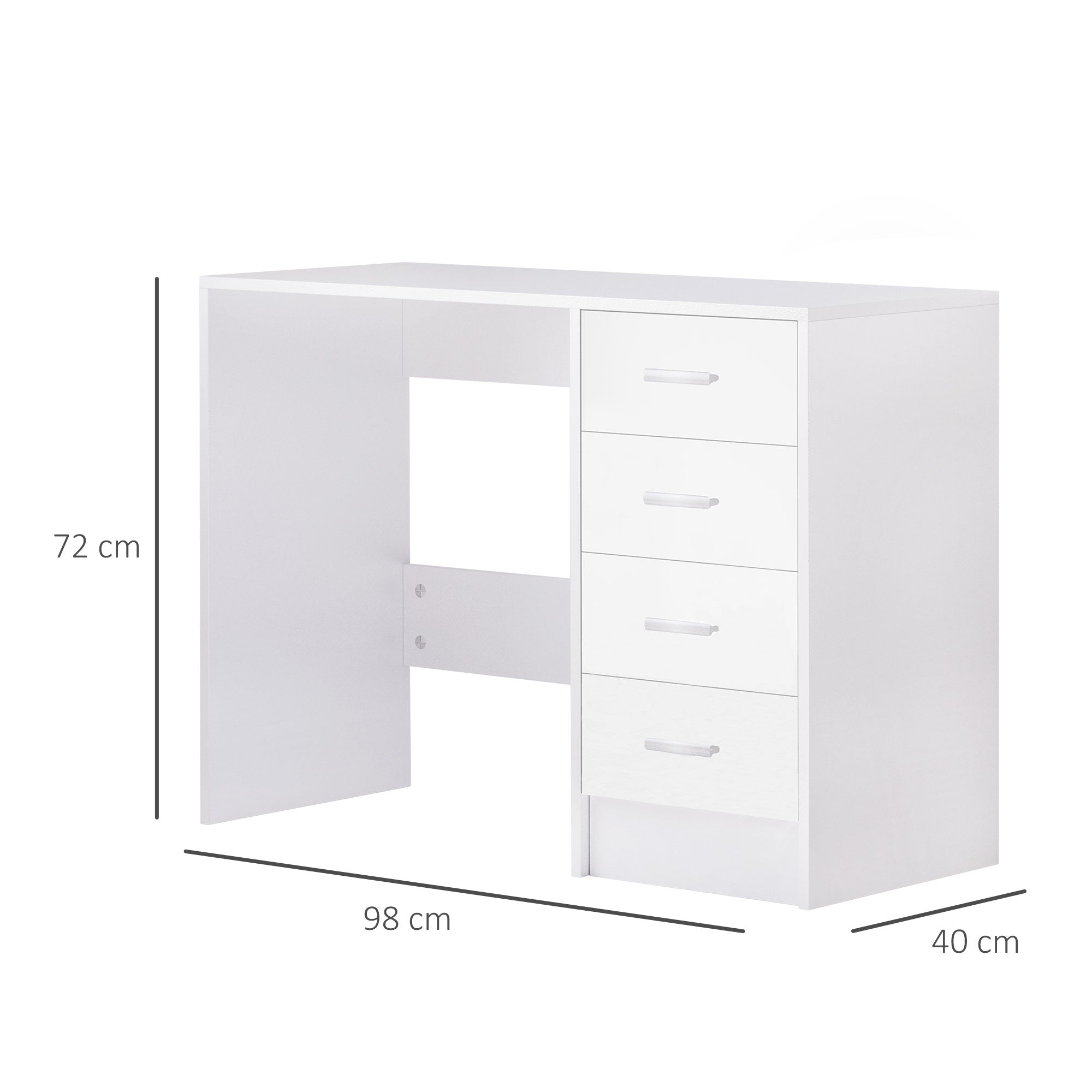 HOMCOM Computer Writing Desk with 4 Drawers, High Gloss Home Office Workstation, White