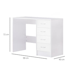 HOMCOM Computer Writing Desk with 4 Drawers, High Gloss Home Office Workstation, White