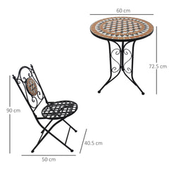 Outsunny 3 PCs Garden Mosaic Bistro Set Outdoor Patio 2 Folding Chairs & 1 Round Table  Outdoor Metal Furniture Vintage