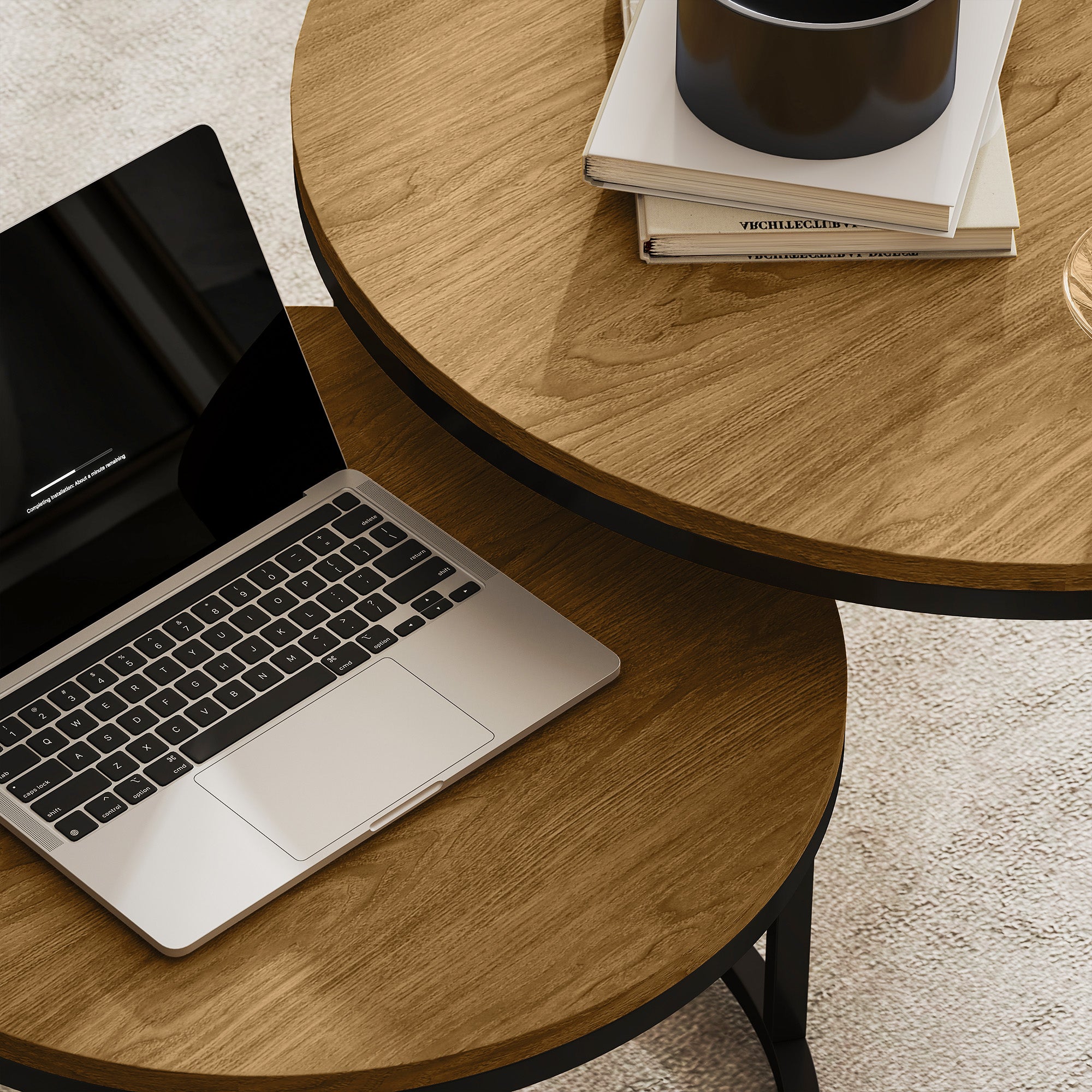 Kozy - Set of Two Wood-Effect Stacking Tables - Brown