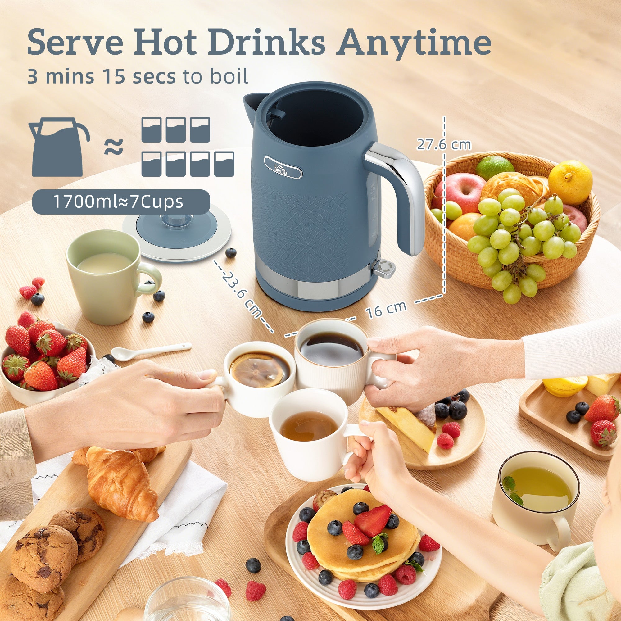 Kozy Sleek Textured Kettle and Toaster Set - Blue