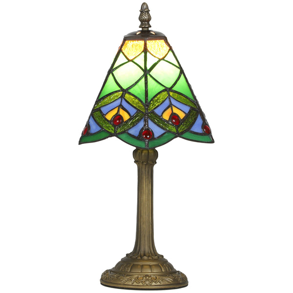 Tiffany-Style Table Lamp with Geometric Patterns, Handcrafted Antique Stained Glass Bedside Lamp for Living Room and Bedroom, E27 Socket