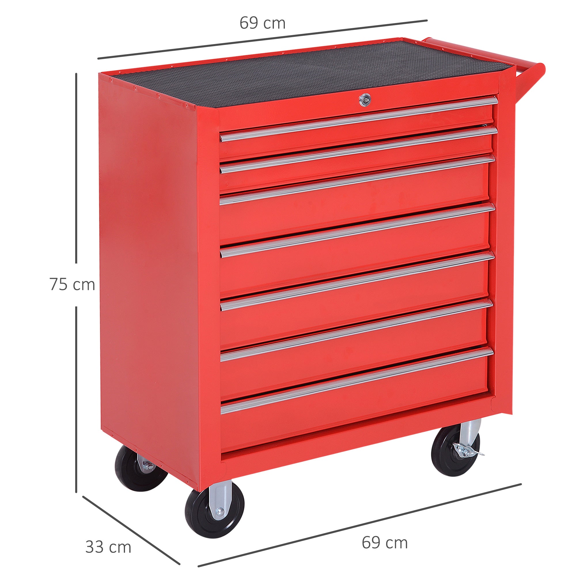 Kozy 7-Drawer Tool Box on Wheels Tool Cabinet 150 Load with Lockable swivel castors, Red