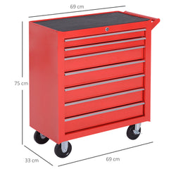 Kozy 7-Drawer Tool Box on Wheels Tool Cabinet 150 Load with Lockable swivel castors, Red