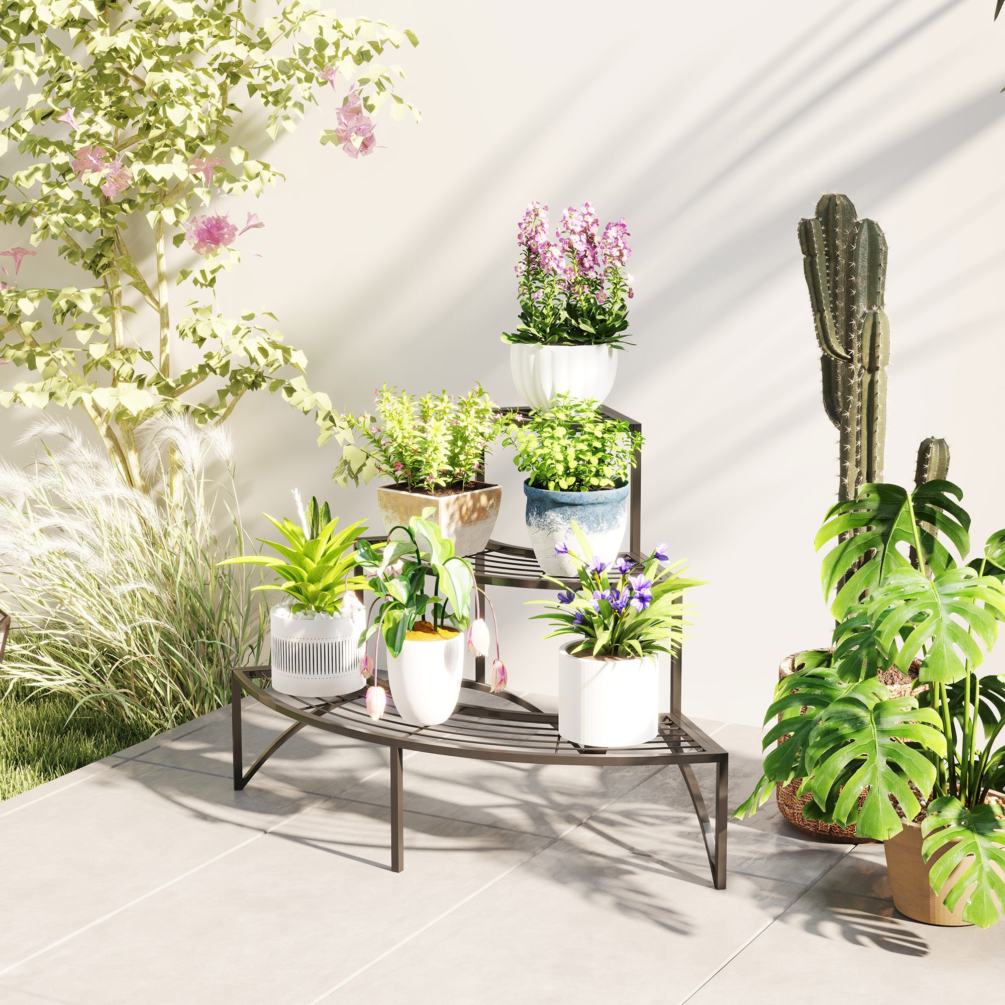 Kozy - Three-Tier Corner Metal Plants Shelves - Black