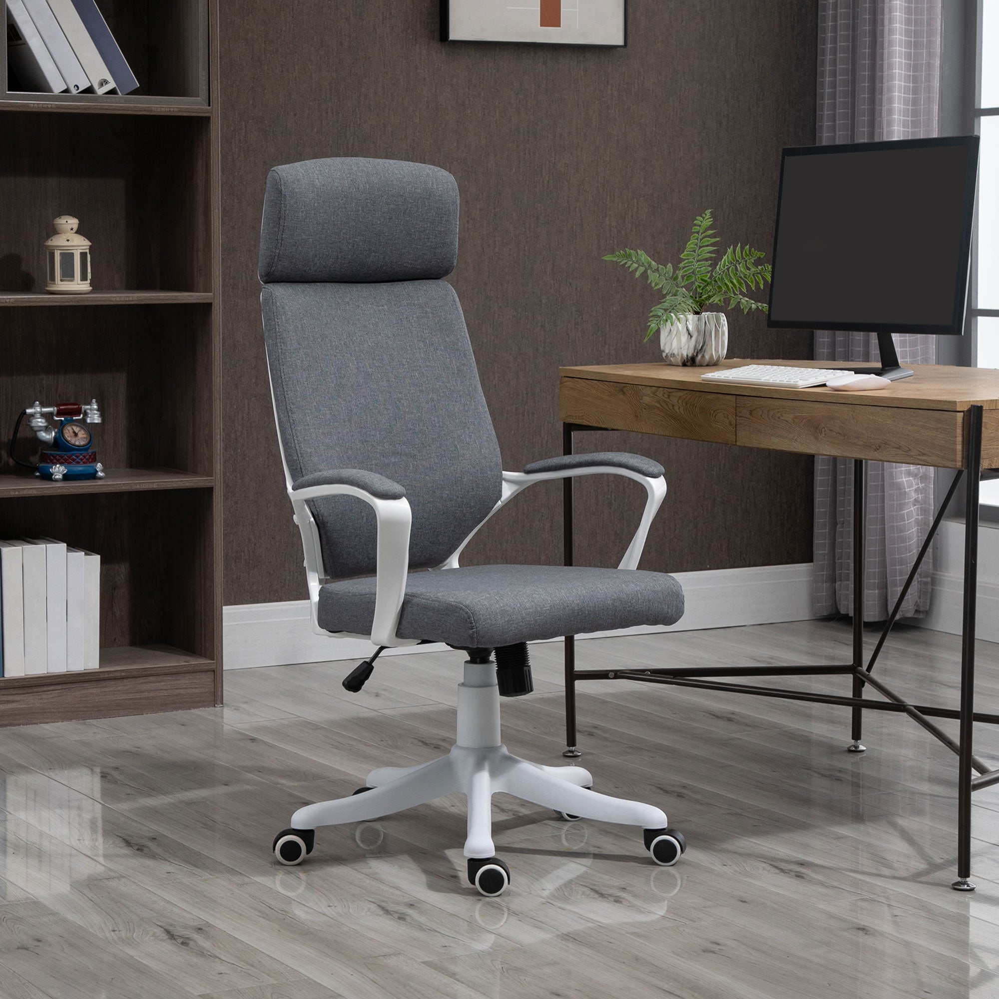 Kozy Office Chair, Ergonomic Desk Chair, High Back Study Chair with Headrest and Lumbar Back Support, Adjustable Height for Home and Work, Grey