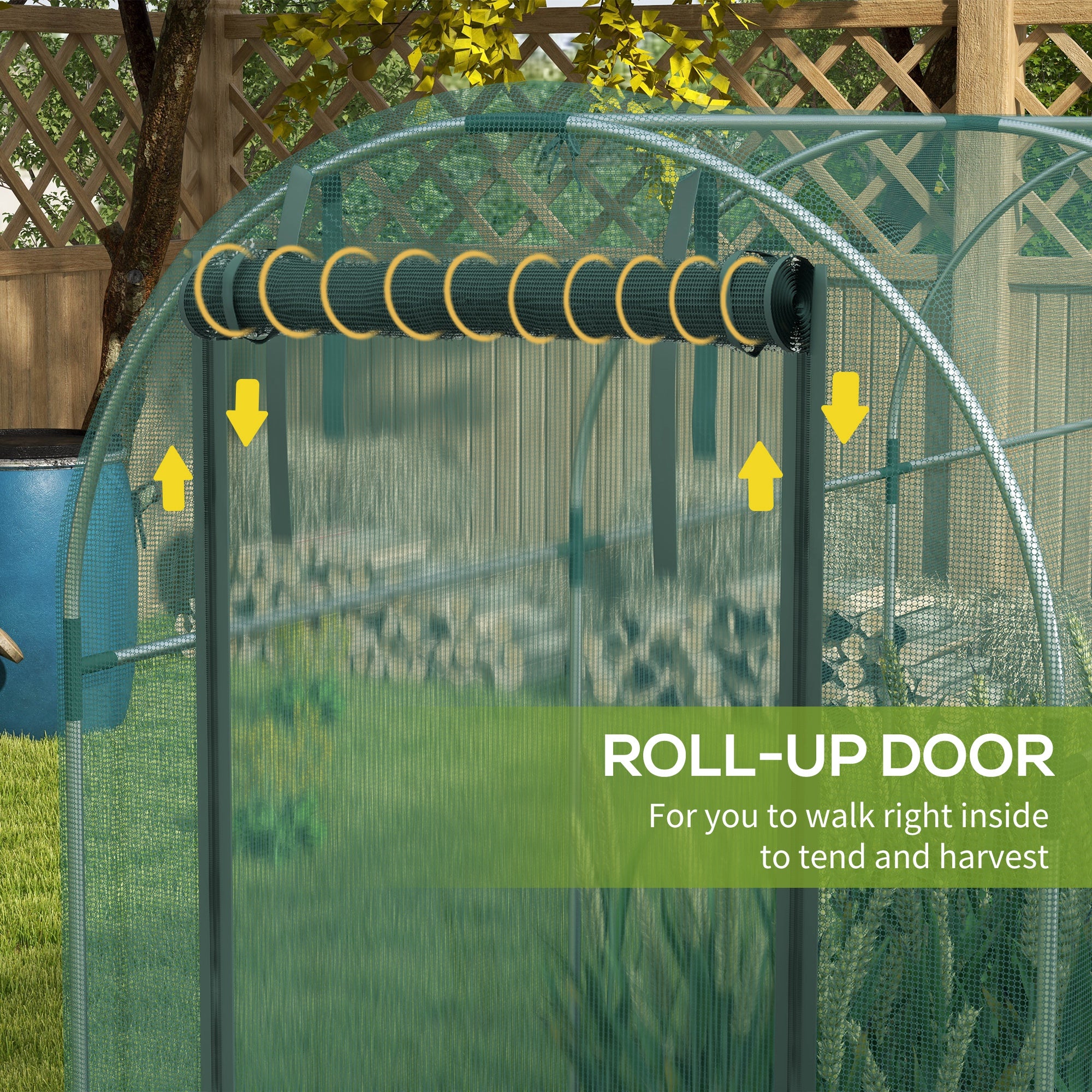 Kozy - 360 x 120cm Galvanised Steel Fruit Cage, Plant Protection Tent with Zipped Door, Green