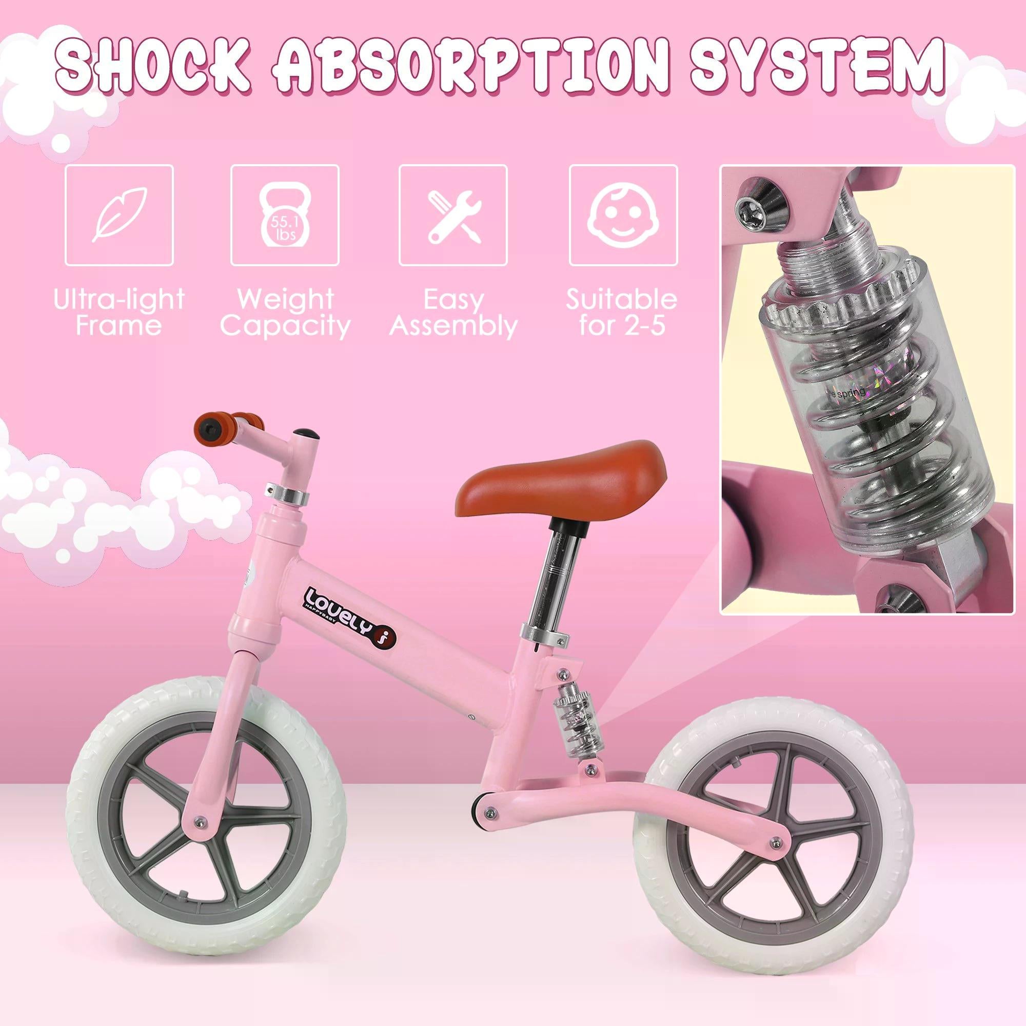 HOMCOM Balance Bike for Toddlers, No Pedal Training Bicycle for Walking Skills Development, Pink