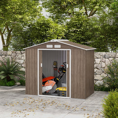 Outsunny 7 x 4ft Metal Garden Storage Shed with Vents, Floor Foundation and Lockable Double Doors, Brown