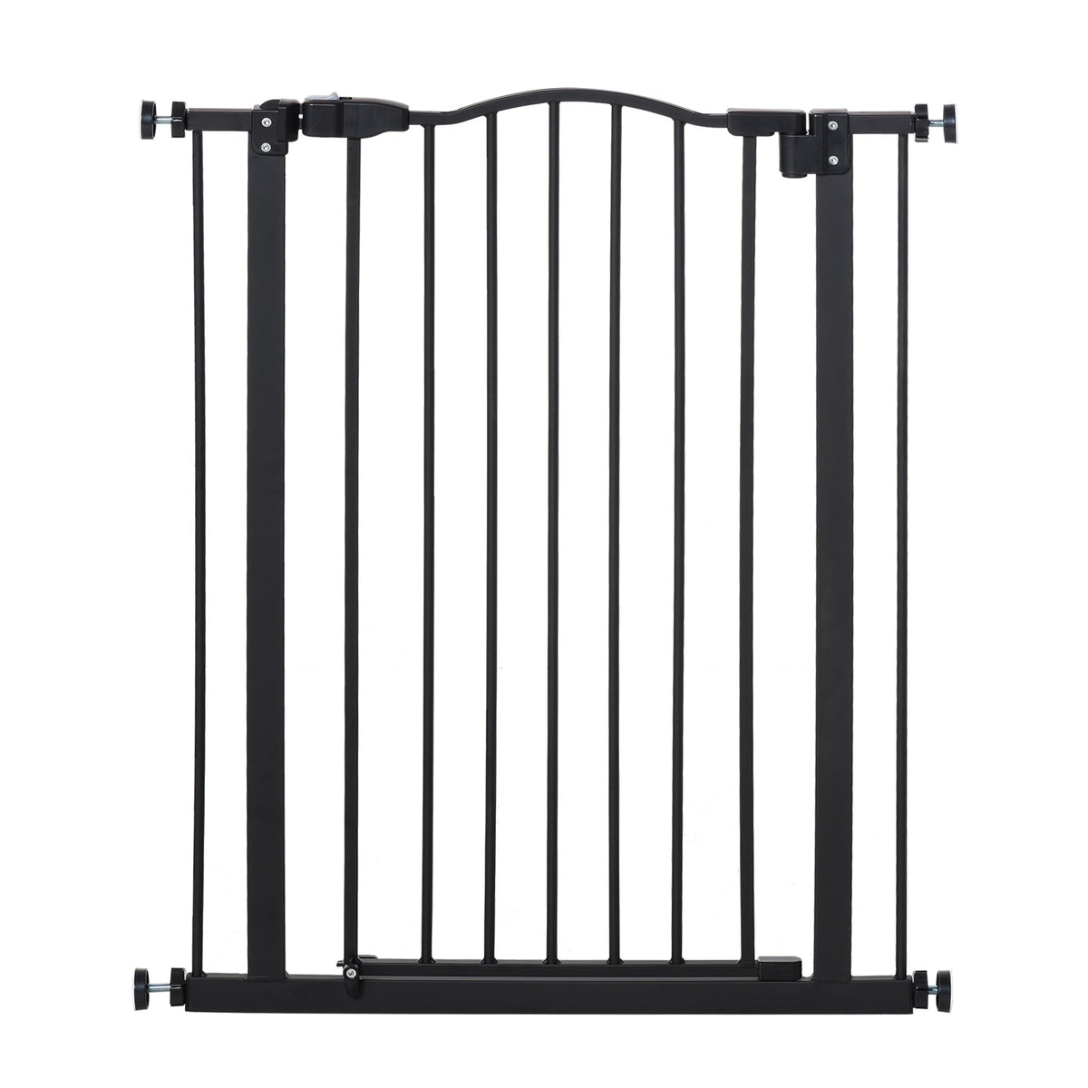 PawHut 74-84cm Adjustable Metal Pet Gate Safety Barrier w/ Auto-Close Door Double Locking Easy-Open Doors Stairs Home Frames Black | Aosom UK