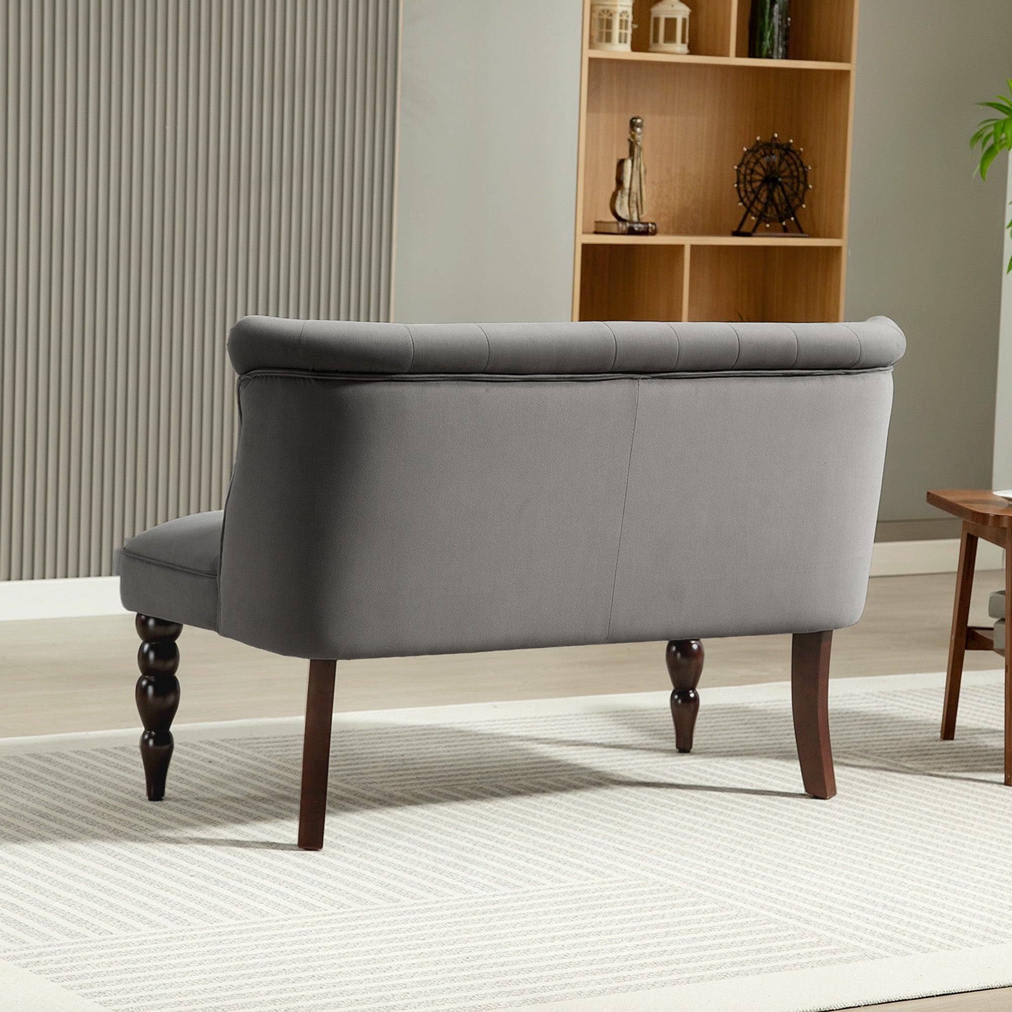 Kozy - Velvet 2 Seater Sofa, Button Tufted Wingback Loveseat with Rubber Wood Legs for Living Room, Bedroom, Charcoal Grey